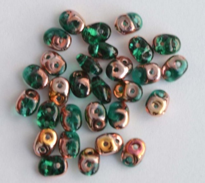 Superduo Green Emerald Apollo Capri Gold 50720-27101 Czech Beads x 10g